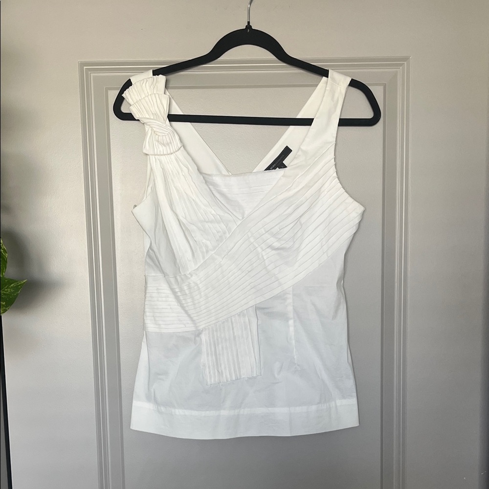 BCBGMaxAzria White Pleated Asymmetrical Top
